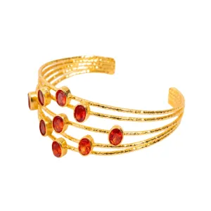 Cleopatra Gold & Carnelian Stone Cuff Chunky Bracelet