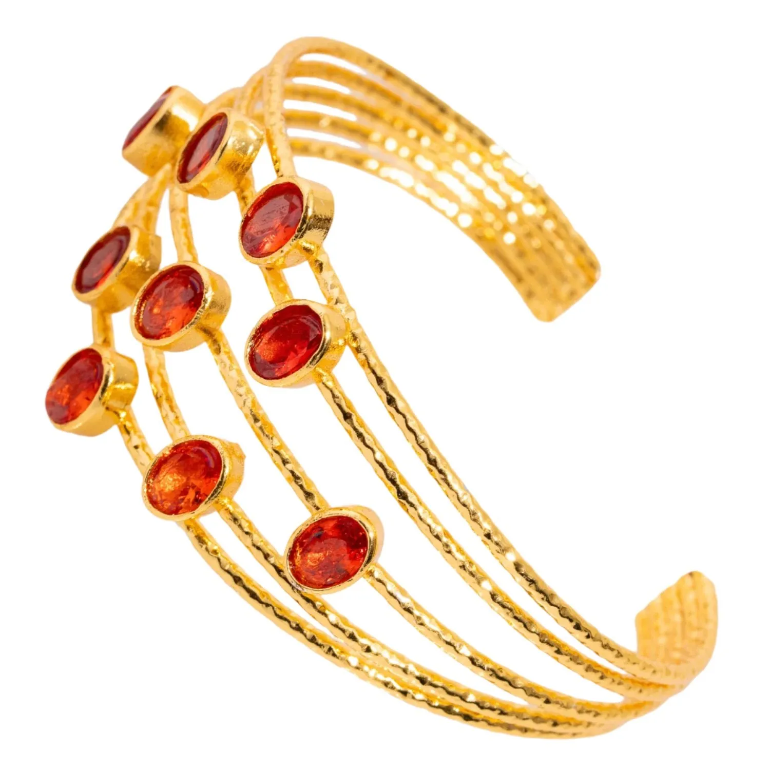 Cleopatra Gold & Carnelian Stone Cuff Chunky Bracelet