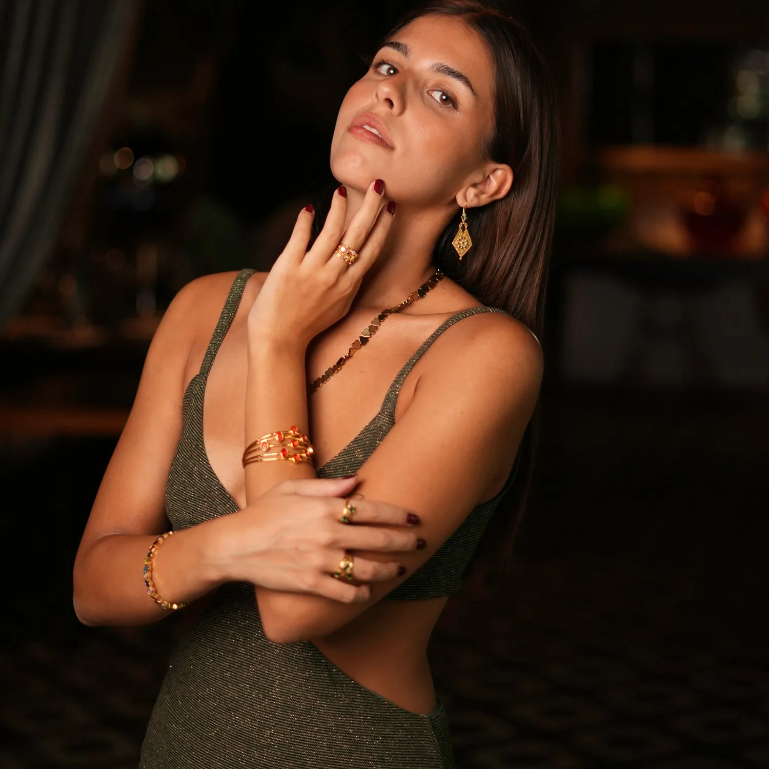 Cleopatra Gold & Carnelian Stone Cuff Chunky Bracelet