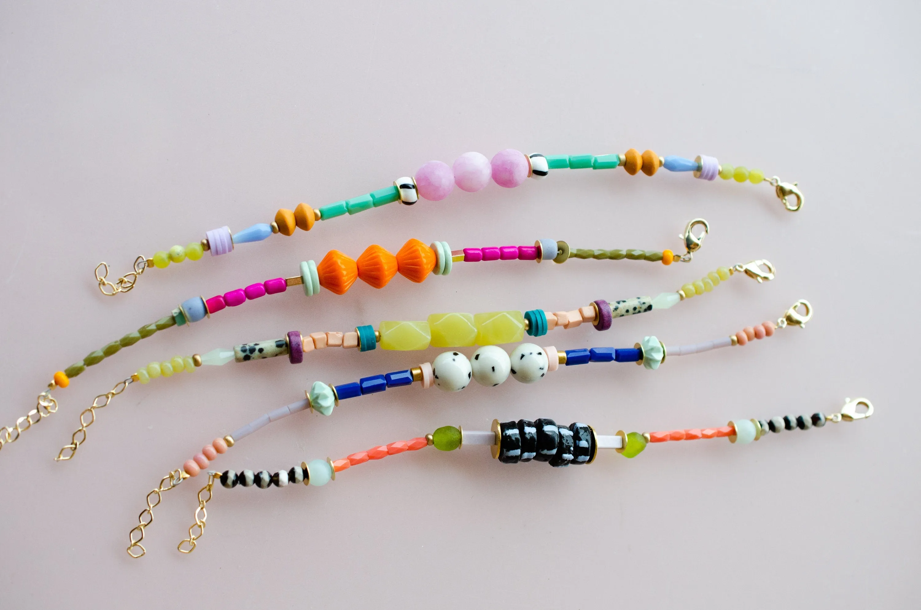 Colorful beaded bracelet,  adjustable friendship bracelets, stackable bracelet, eclectic bracelet, gift for artist, bold jewelry, unique