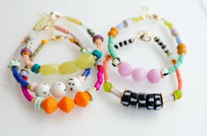Colorful beaded bracelet,  adjustable friendship bracelets, stackable bracelet, eclectic bracelet, gift for artist, bold jewelry, unique