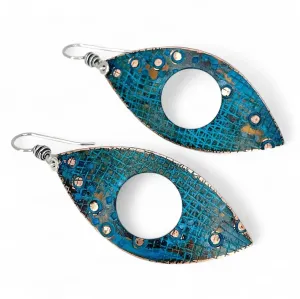 Copper Blue Patina and Sterling Earrings