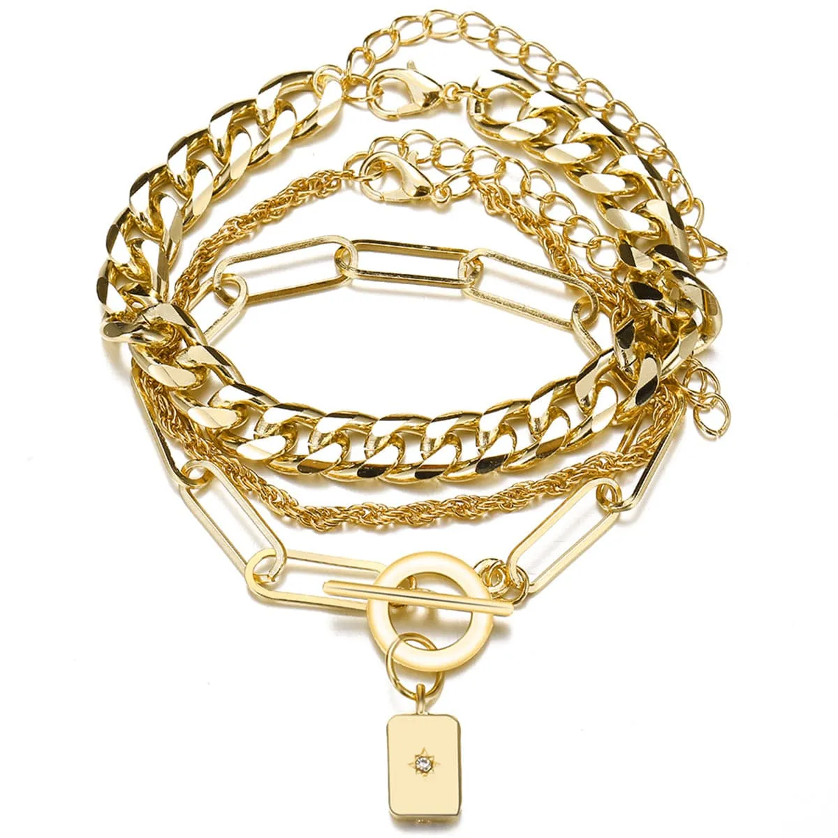 Cubic Zirconia & 18K Gold-Plated Cable Chain Toggle Bracelet Set