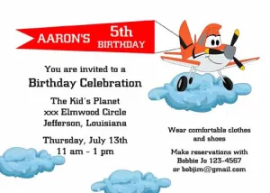 CUTE AIRPLANE AND BANNER CUSTOM INVITATION