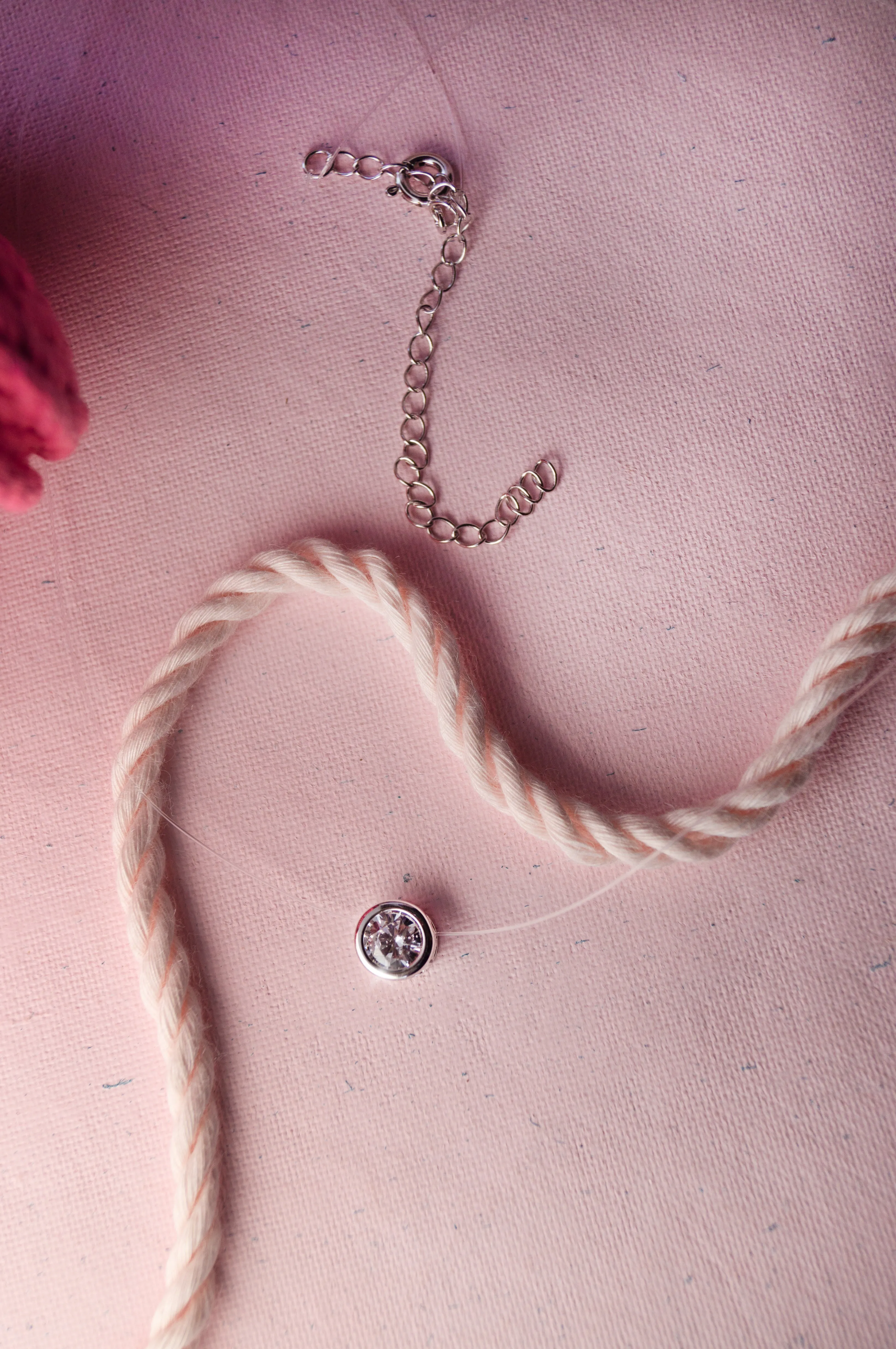 Dainty Solitaire Sterling Silver Pendant Nylon Thread Necklace