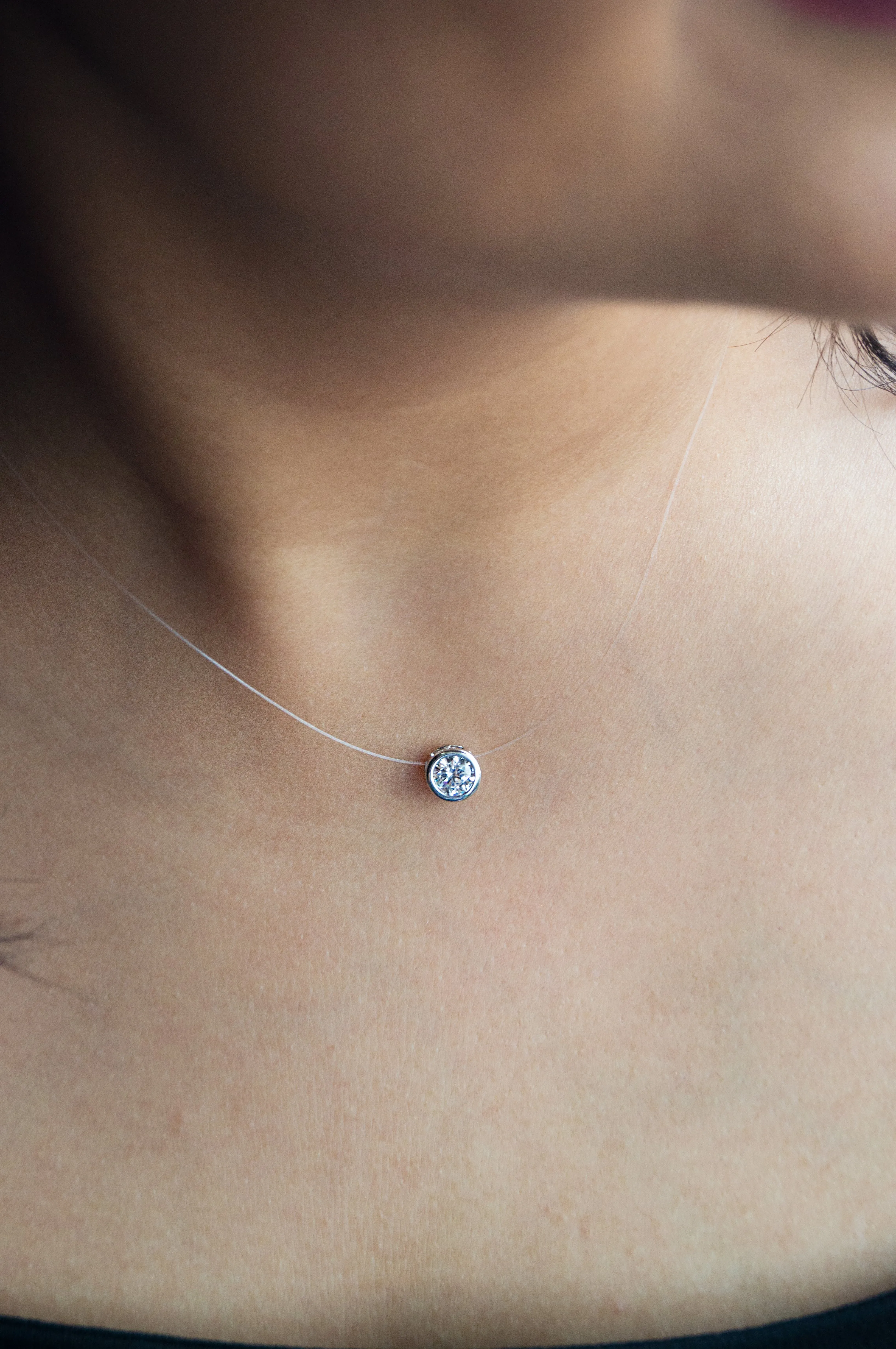 Dainty Solitaire Sterling Silver Pendant Nylon Thread Necklace