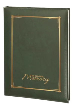 Decorative Frame & In Loving Memory Memorial Guest Book - 6 Ring - STGR105-Green