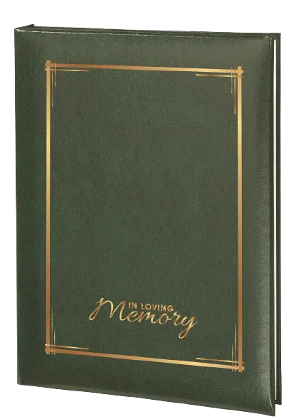 Decorative Frame & In Loving Memory Memorial Guest Book - 6 Ring - STGR105-Green