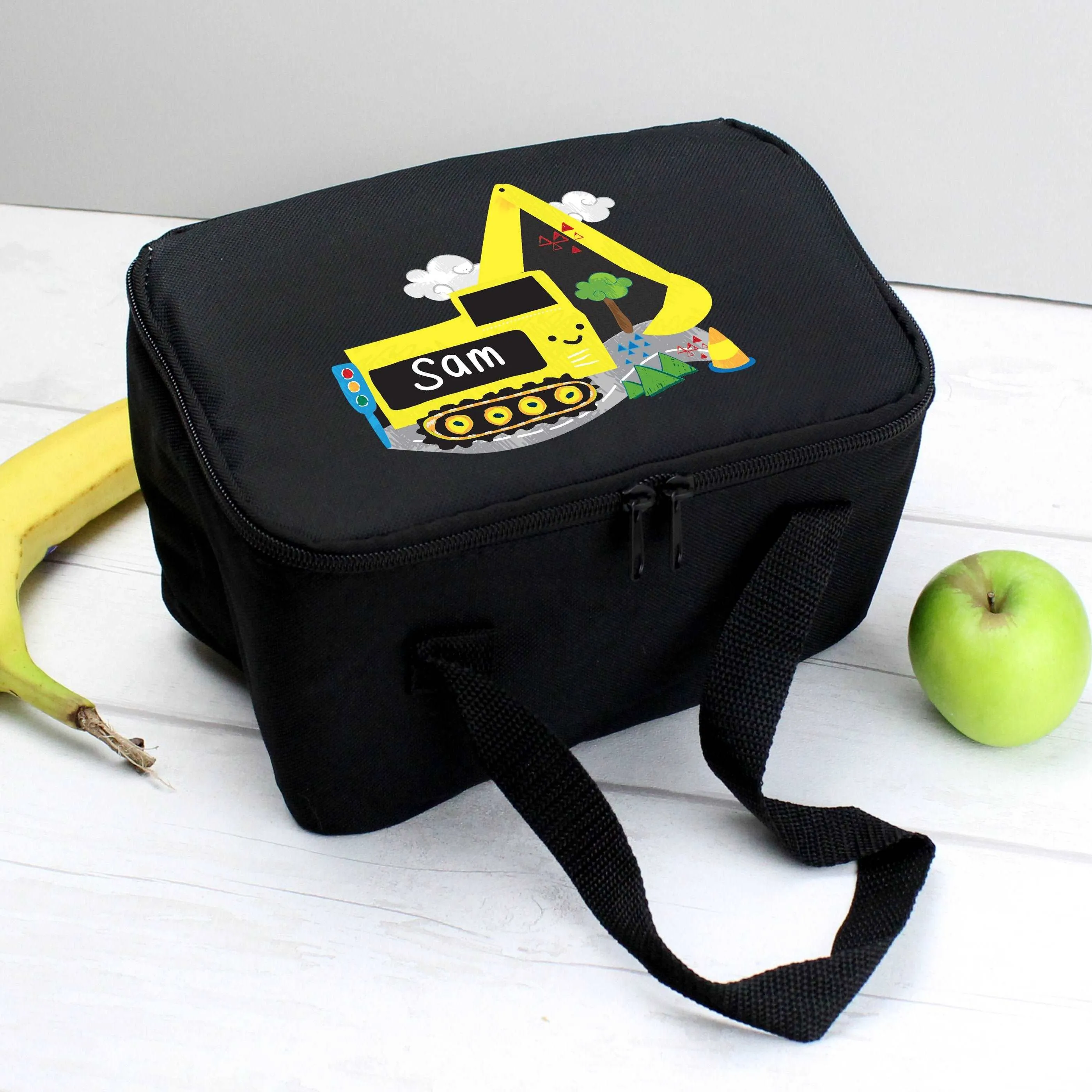 Digger Excavator personalised Black Lunch Bag