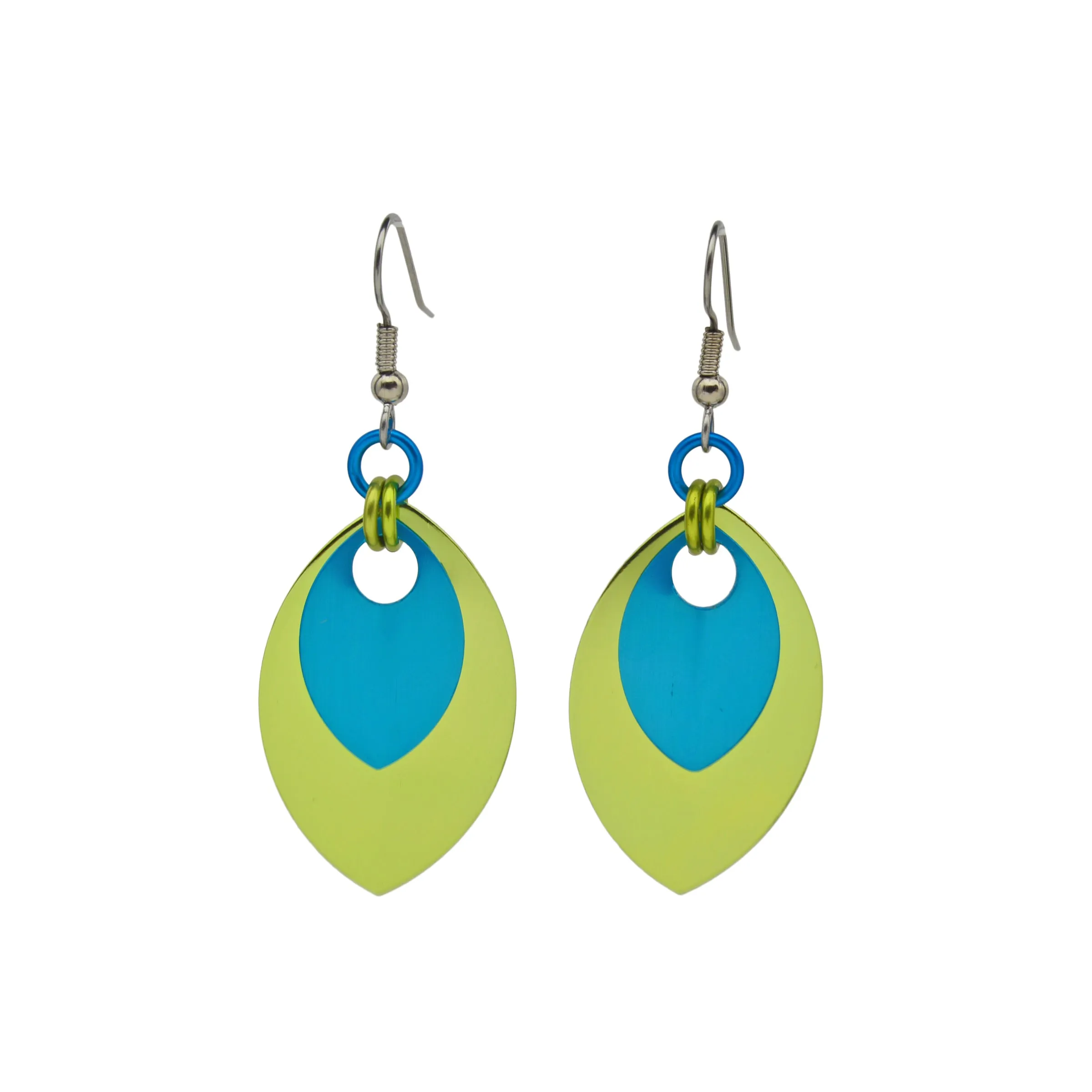 Double Leaf Earrings - Chartreuse & Turquoise