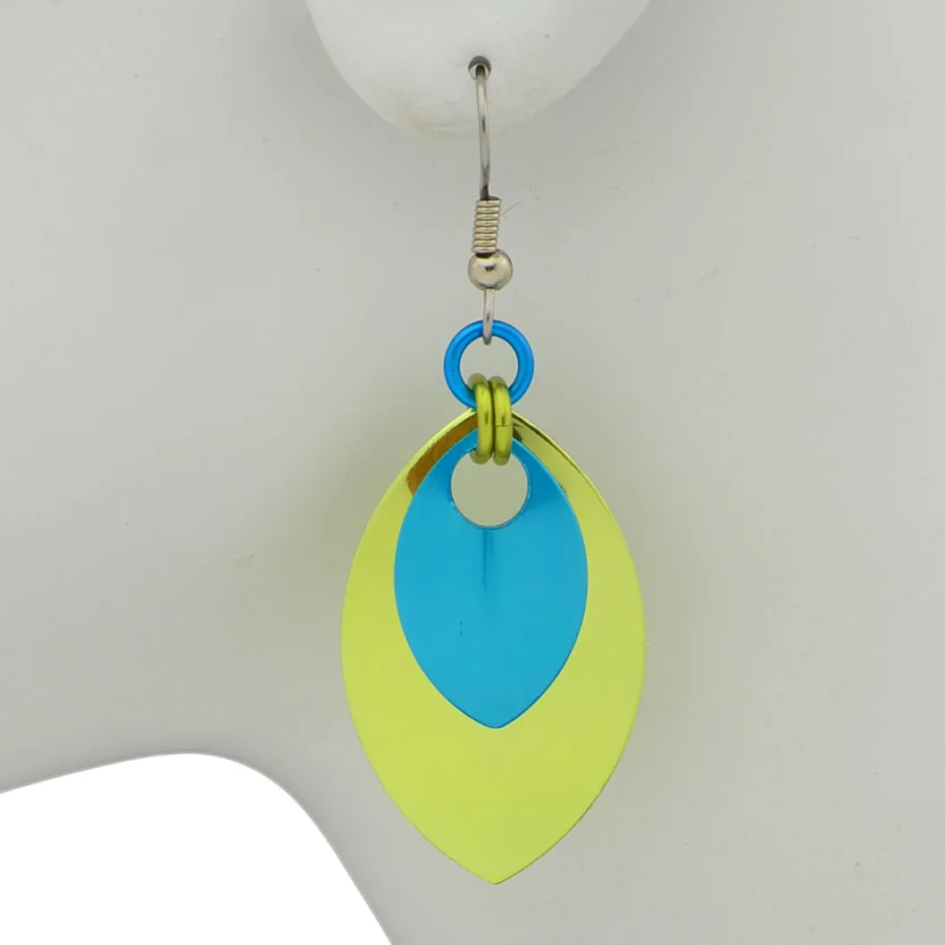 Double Leaf Earrings - Chartreuse & Turquoise