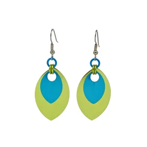 Double Leaf Earrings - Chartreuse & Turquoise