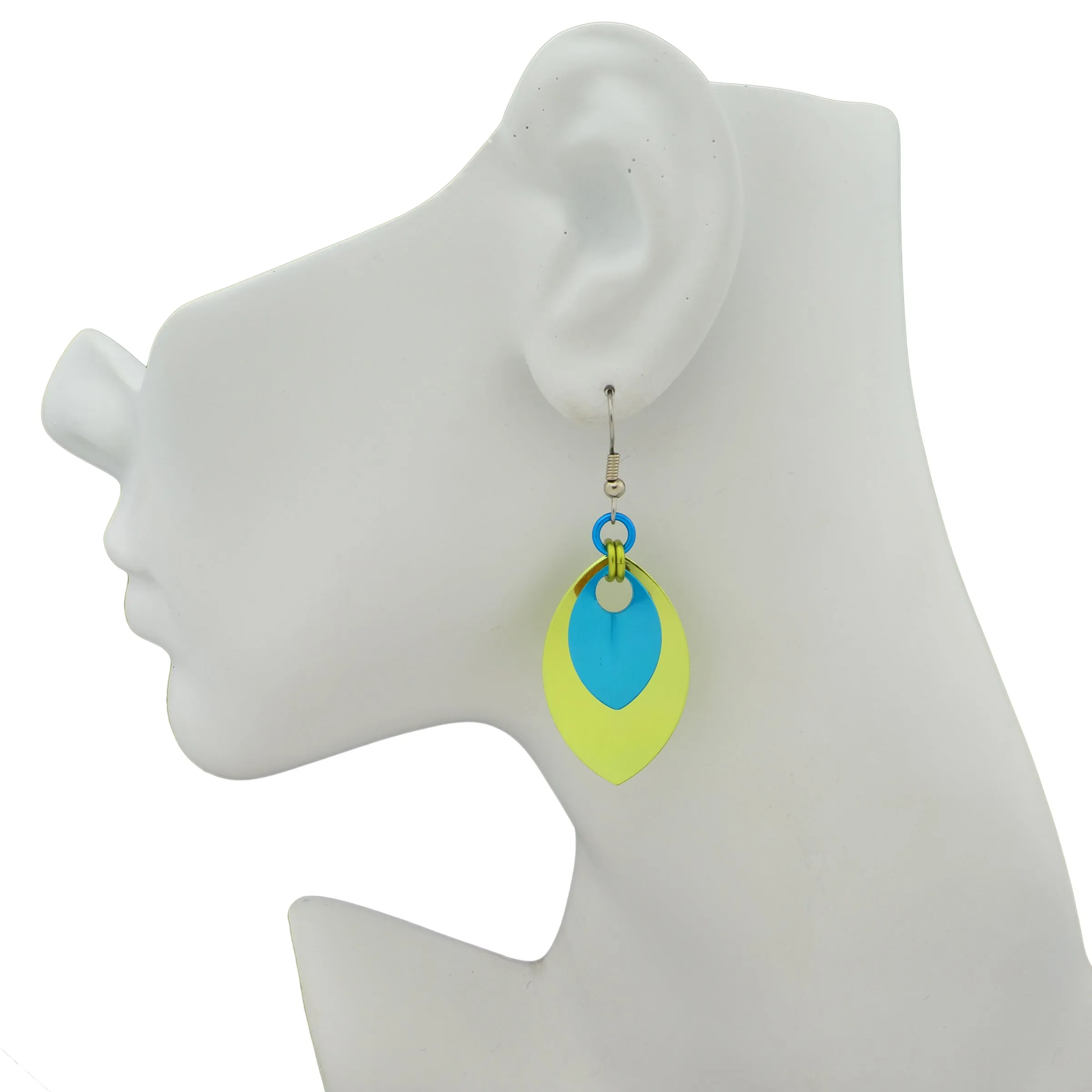 Double Leaf Earrings - Chartreuse & Turquoise