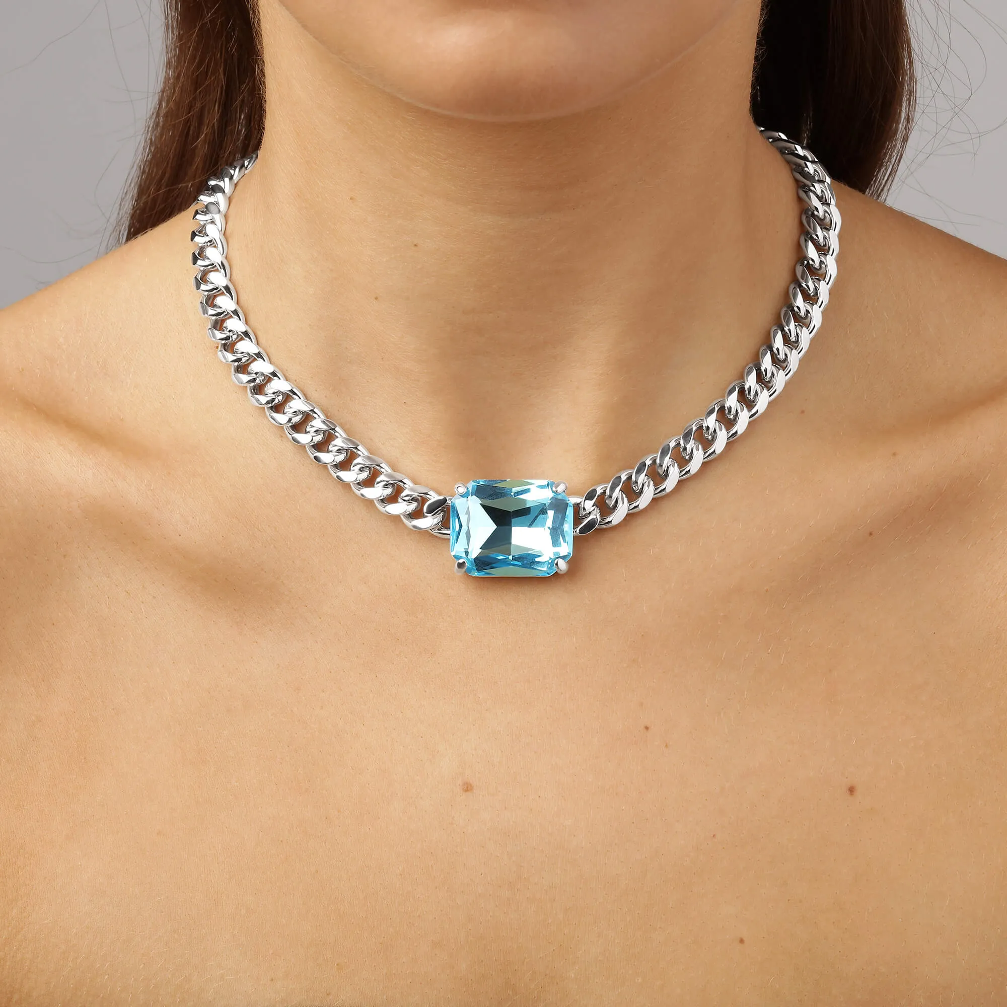 Dyrberg Kern Tagona Silver Necklace - Aqua