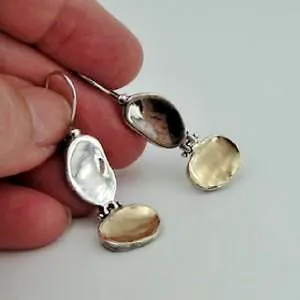 Earrings 9k Yellow Gold 925 Sterling Silver Handmade Hadar Designers (I e452)