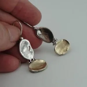 Earrings 9k Yellow Gold 925 Sterling Silver Handmade Hadar Designers (I e452)