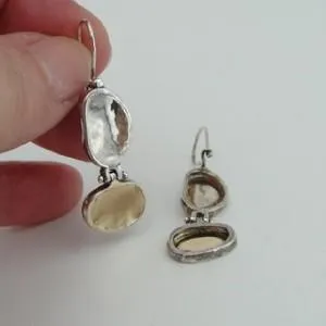 Earrings 9k Yellow Gold 925 Sterling Silver Handmade Hadar Designers (I e452)