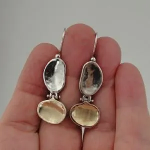 Earrings 9k Yellow Gold 925 Sterling Silver Handmade Hadar Designers (I e452)