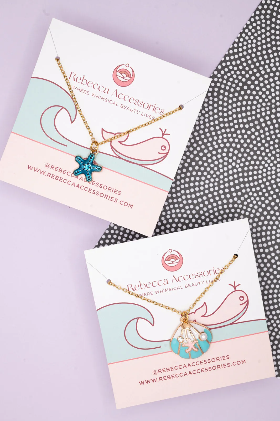Enamel Shell with Starfish and Pearl Charm Necklace Children