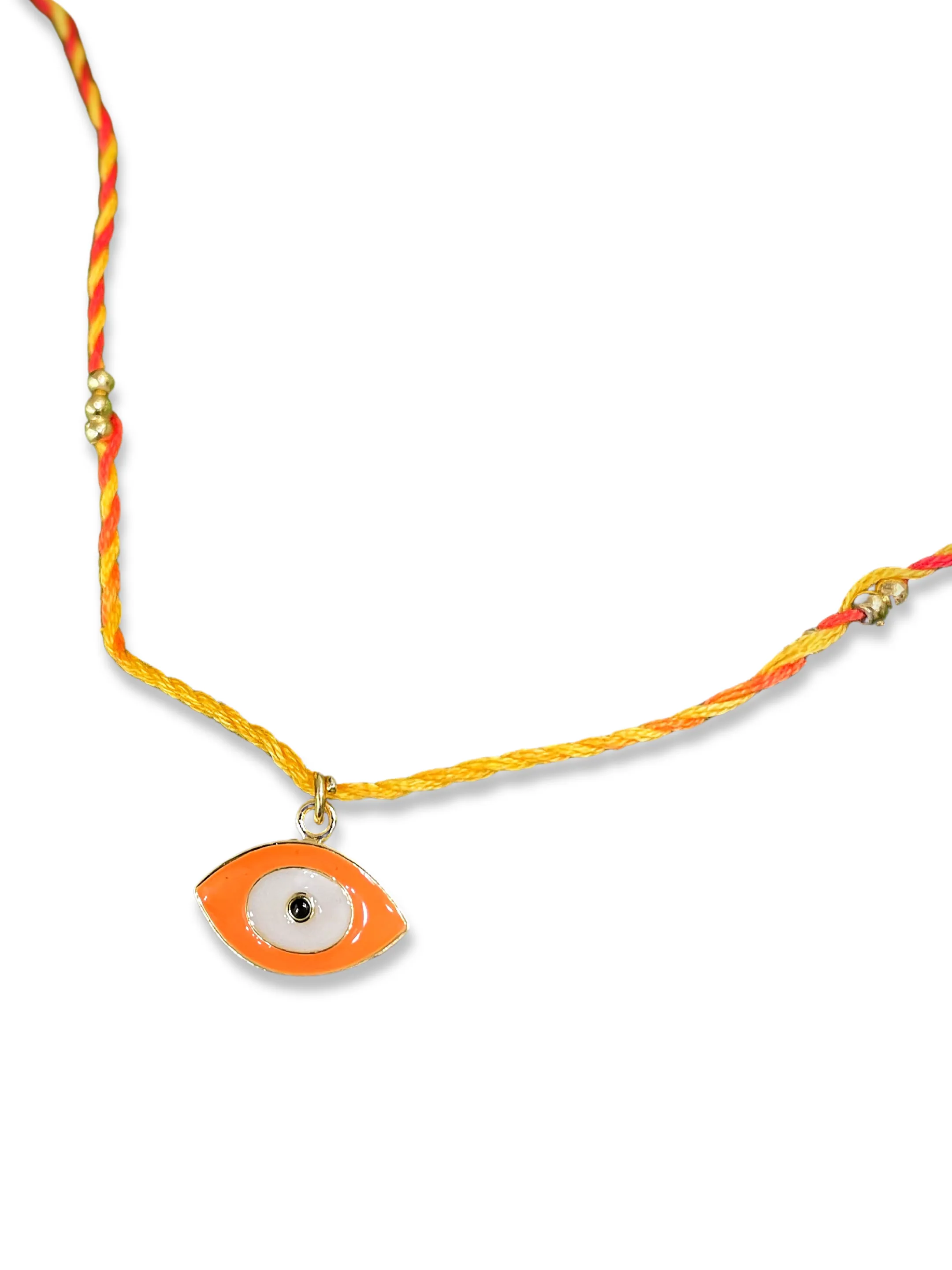 Fancy Orange Evil Eye Charm Designer Rakhi With Multicolored Thread For Raksha Bandhan Celebration