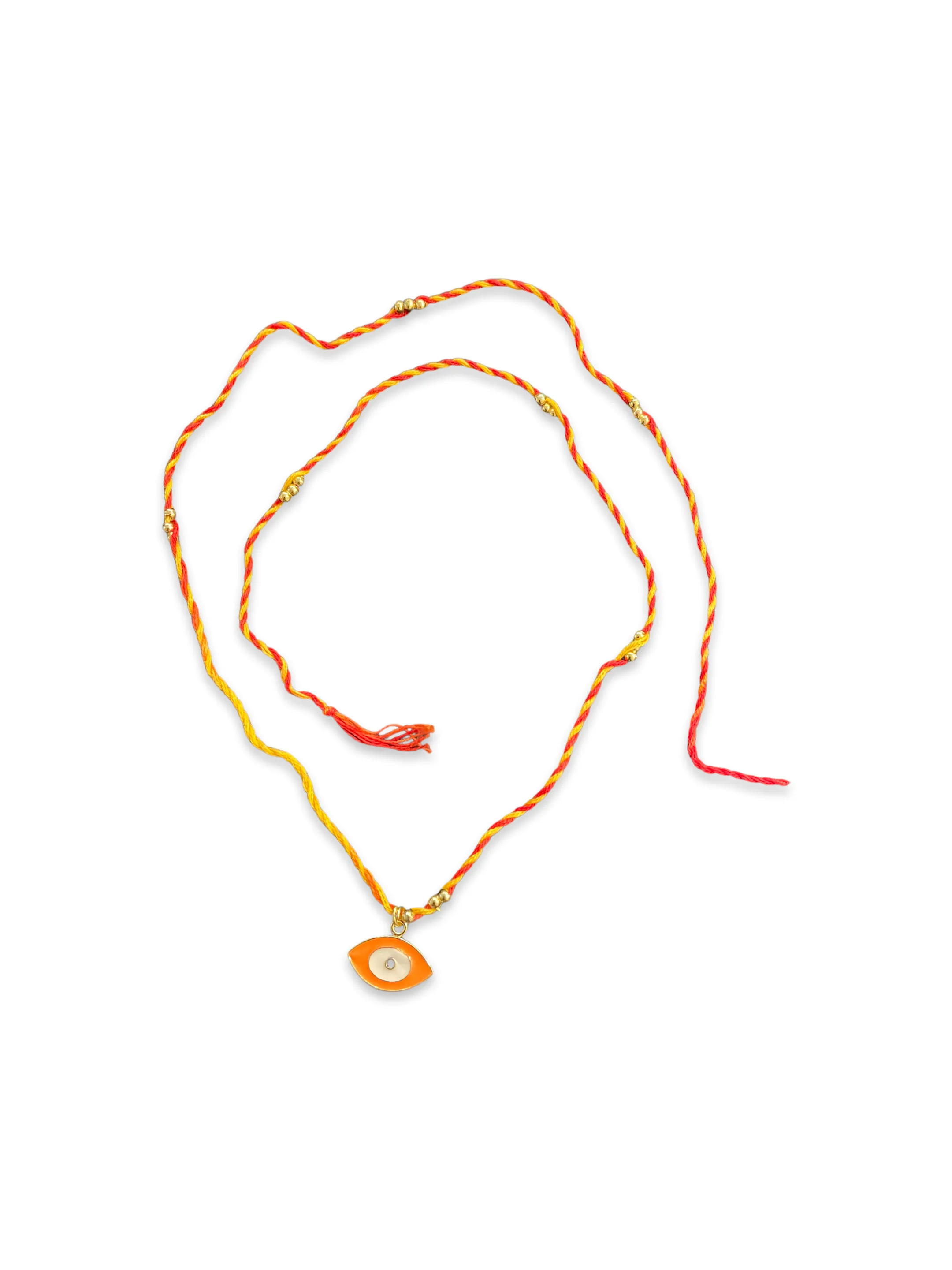 Fancy Orange Evil Eye Charm Designer Rakhi With Multicolored Thread For Raksha Bandhan Celebration