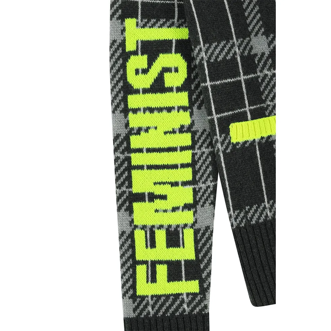 Feminist Killjoy Lambswool Cardigan in Seaweed & Neon Yellow