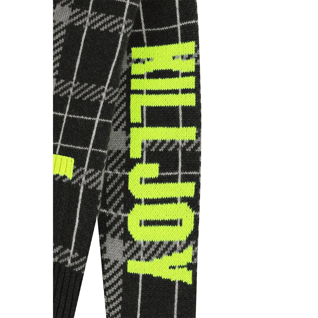 Feminist Killjoy Lambswool Cardigan in Seaweed & Neon Yellow