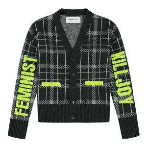 Feminist Killjoy Lambswool Cardigan in Seaweed & Neon Yellow