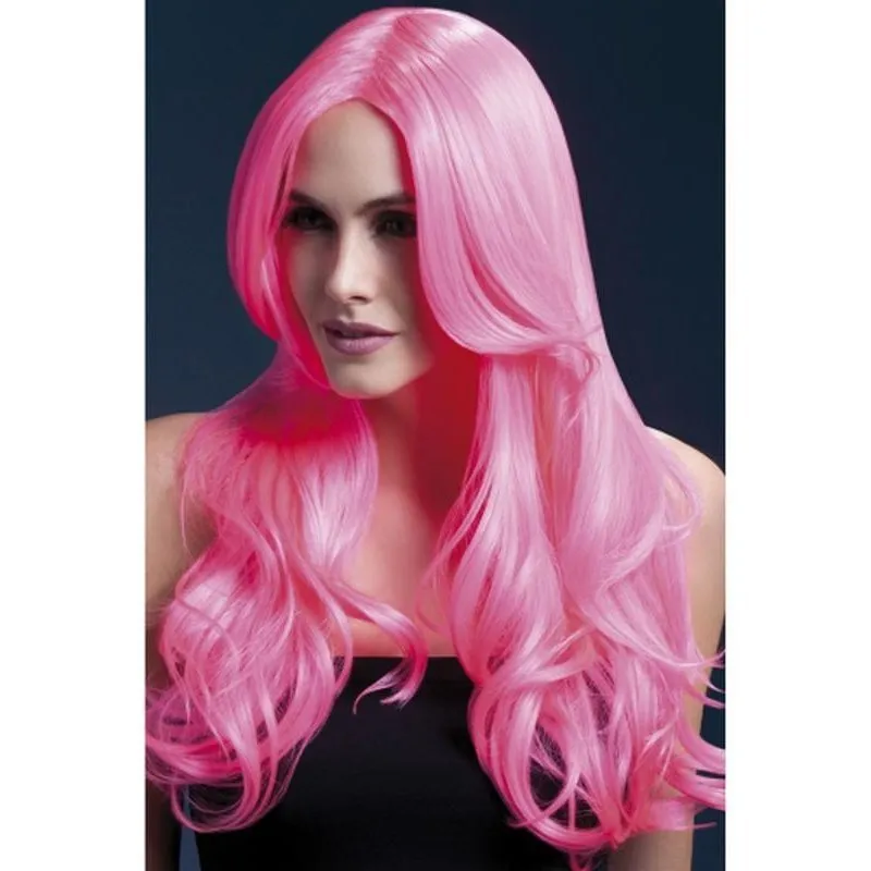 Fever Khloe Wig - Neon Pink, Long Wave with Centre Parting