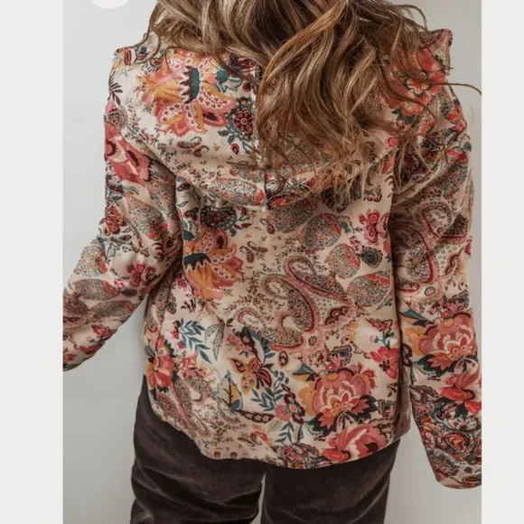 Floral Printed Sherpa Lined Hooded Jacket