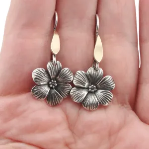 Flower-Shaped Dangle Earrings in Sterling Silver and Yellow Gold  (MS 1507)py