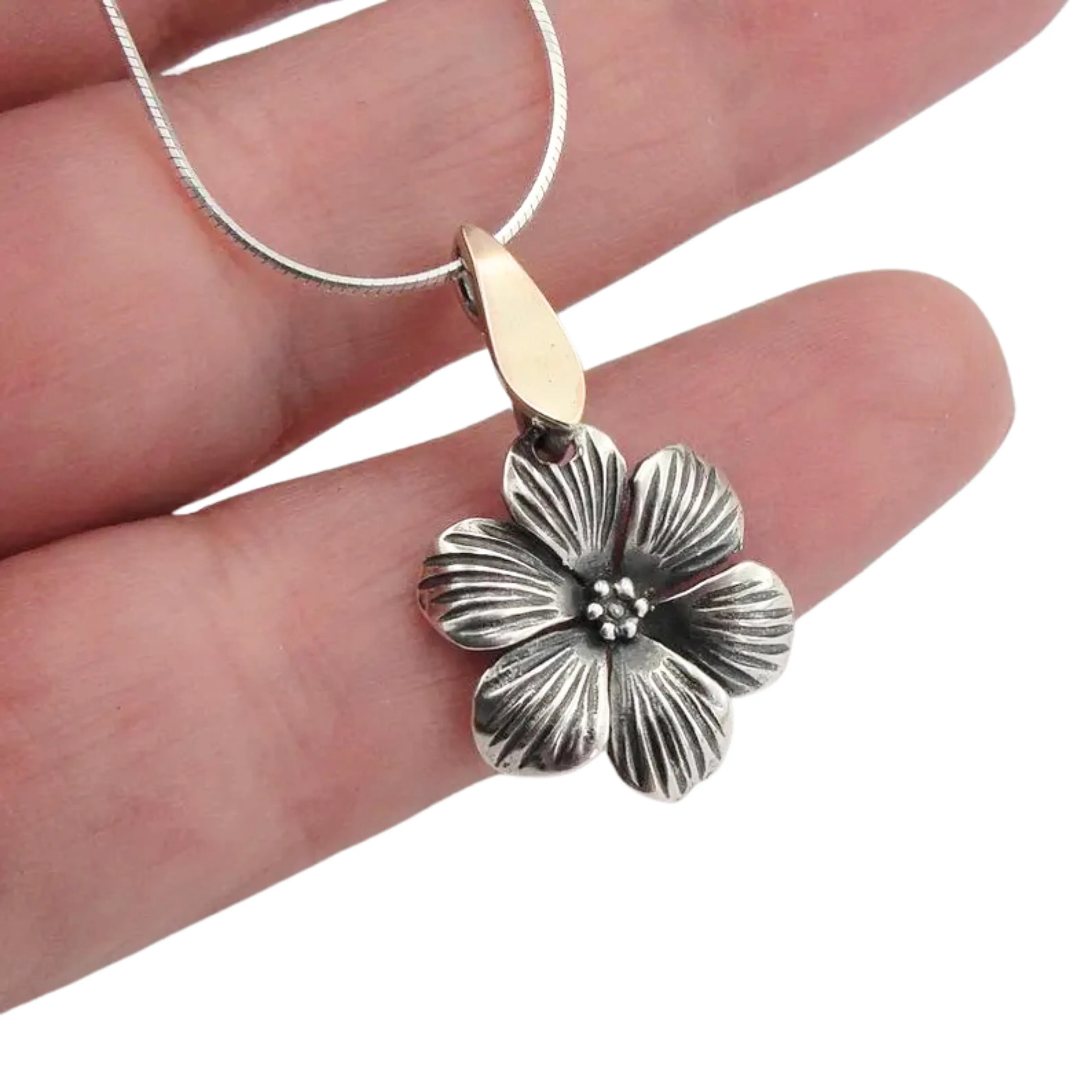 Flower-Shaped Dangle Earrings in Sterling Silver and Yellow Gold  (MS 1507)py