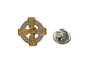 Gold and Silver Toned Celtic Cross Lapel Pin