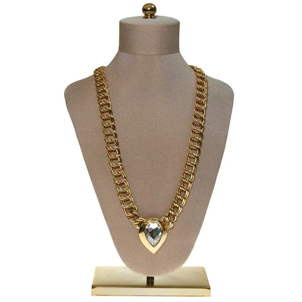 Gold Napier Statement Necklace with Huge Pear Cut Swarovski Rhinestone Crystal