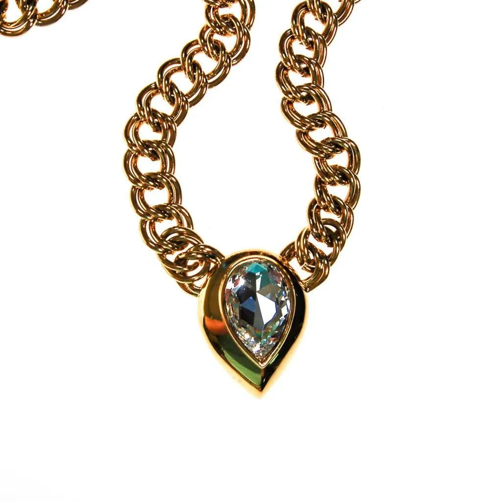 Gold Napier Statement Necklace with Huge Pear Cut Swarovski Rhinestone Crystal