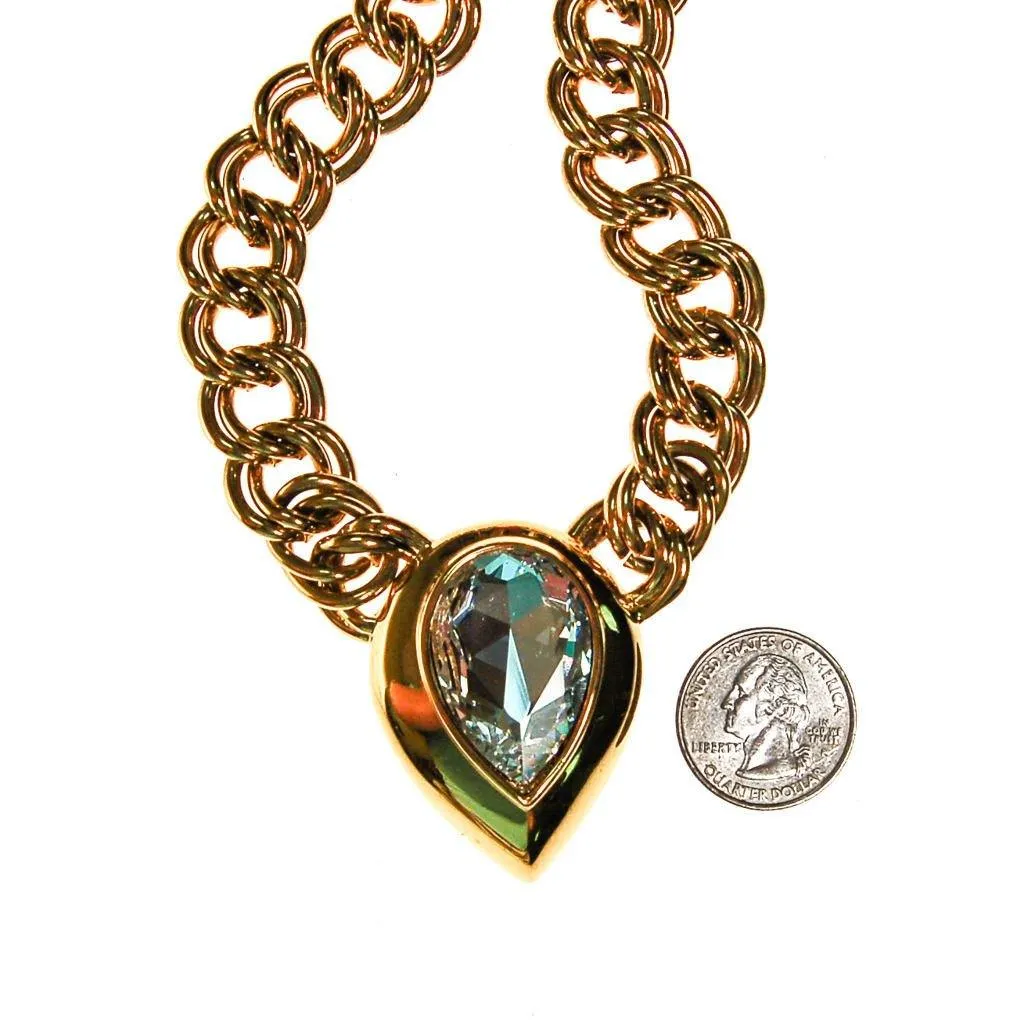 Gold Napier Statement Necklace with Huge Pear Cut Swarovski Rhinestone Crystal