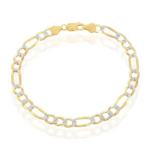 Gold over Sterling Silver Pave Look 7mm Figaro Bracelet 9 Inches