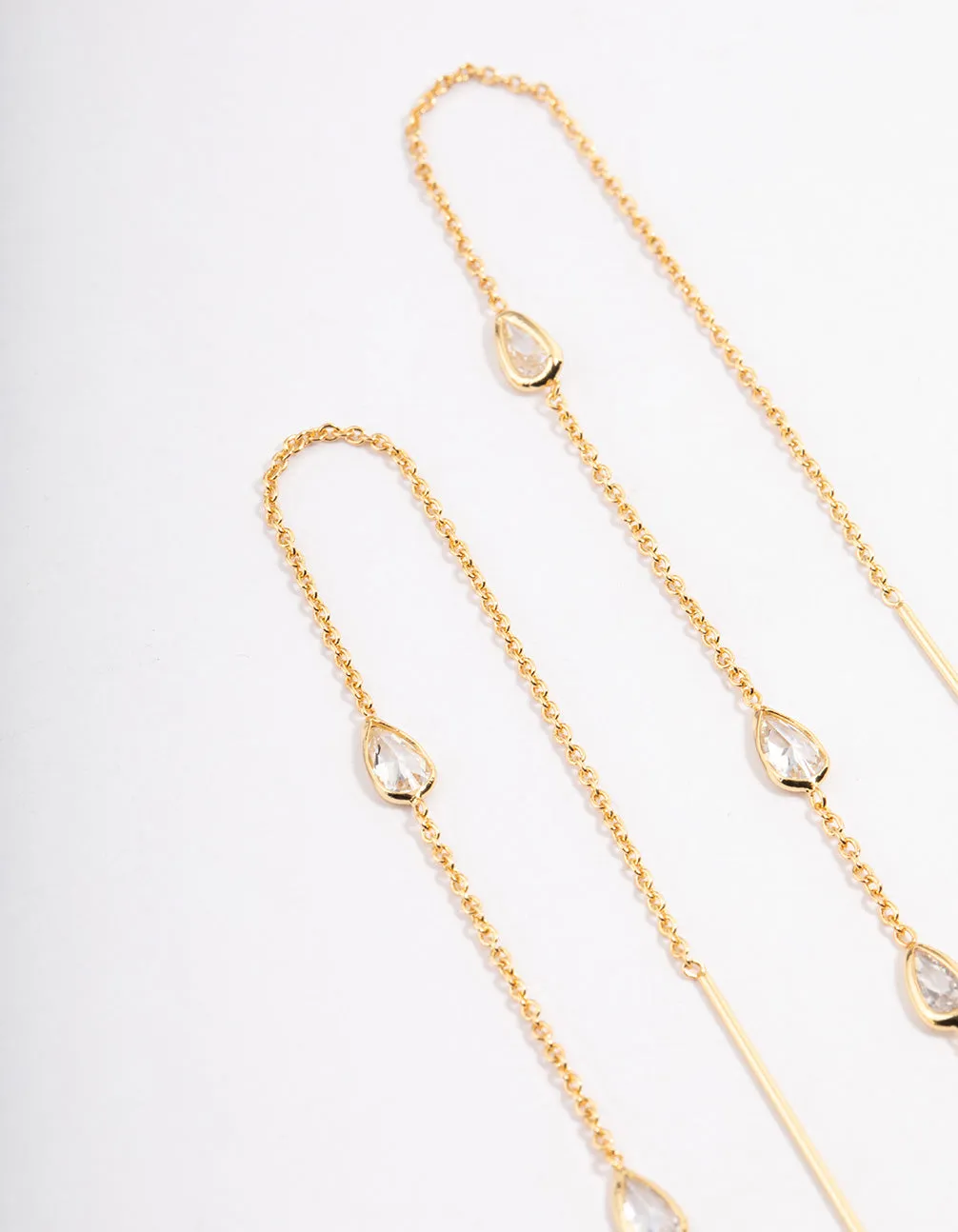Gold Plated Station Pear Thread Through Earrings