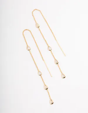 Gold Plated Station Pear Thread Through Earrings