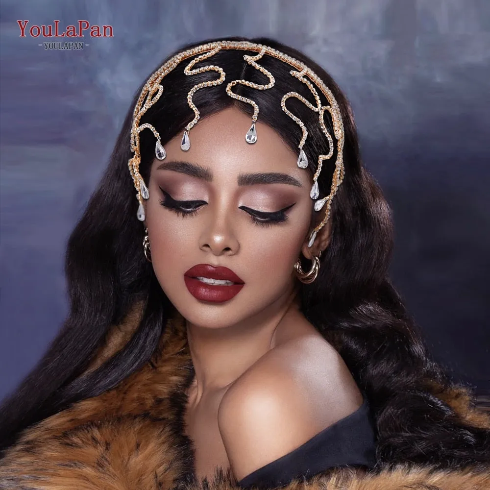 Golden Head Hoop Bridal Hair Ornaments Headband Ladies Crown