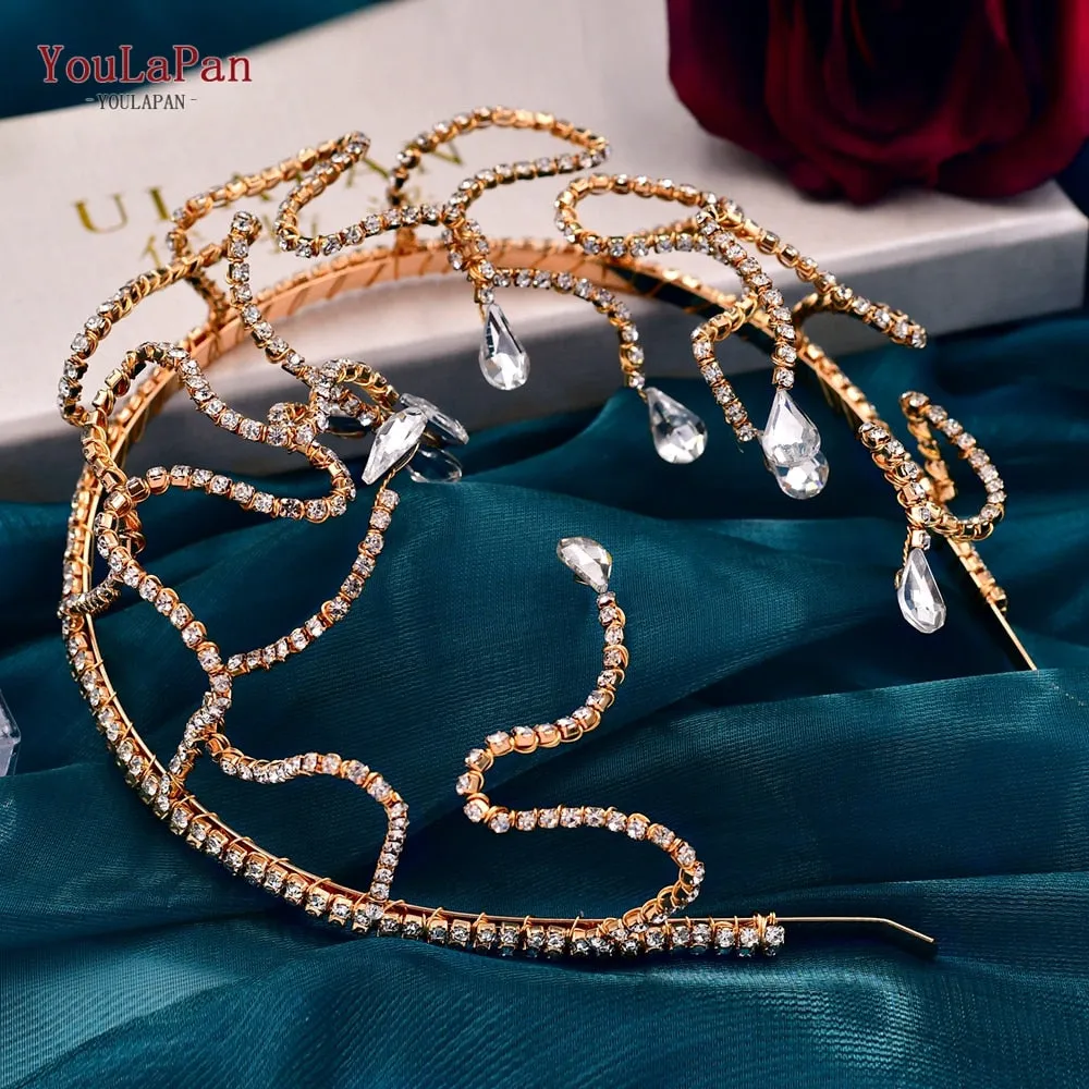 Golden Head Hoop Bridal Hair Ornaments Headband Ladies Crown