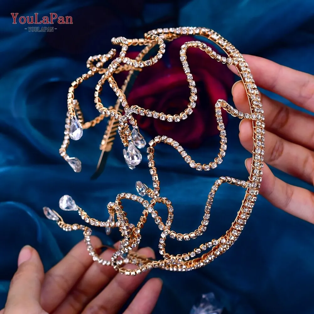 Golden Head Hoop Bridal Hair Ornaments Headband Ladies Crown