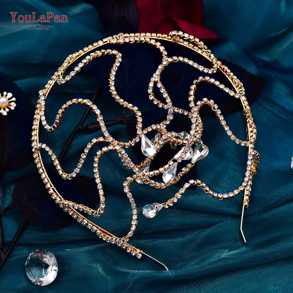 Golden Head Hoop Bridal Hair Ornaments Headband Ladies Crown