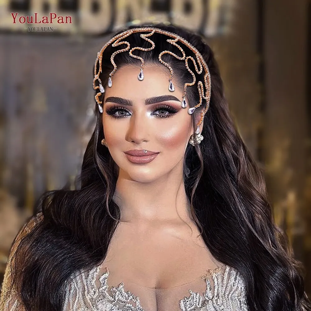 Golden Head Hoop Bridal Hair Ornaments Headband Ladies Crown