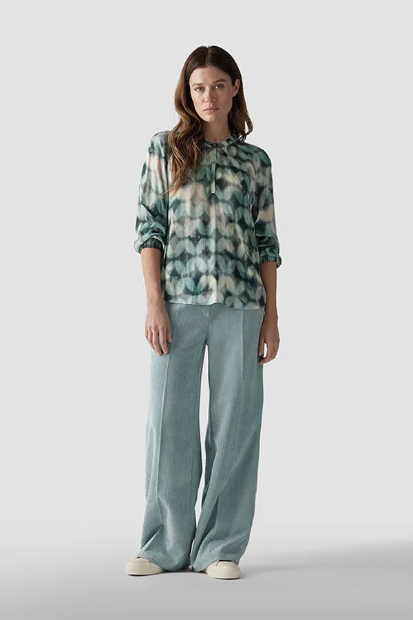 GREEN WATER COLOR PRINT BLOUSE