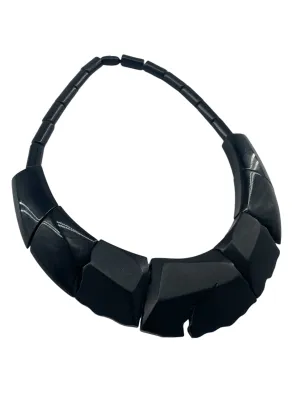 Guillemette L'Hoir 80s Hand Crafted Black Galalith "Cracked” Necklace
