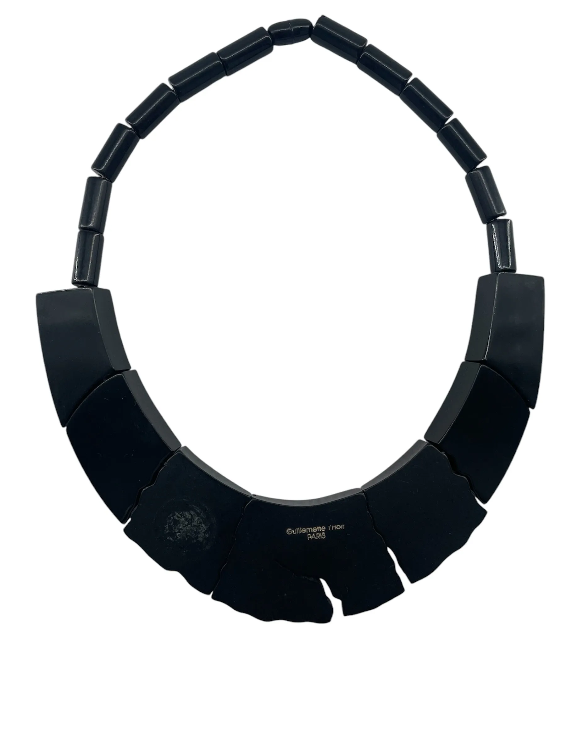Guillemette L'Hoir 80s Hand Crafted Black Galalith "Cracked” Necklace