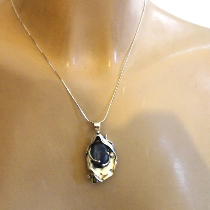 Hadar Designers 9k Yellow Gold 925 Silver Kyanite Pendant Artistic Handmade (MS