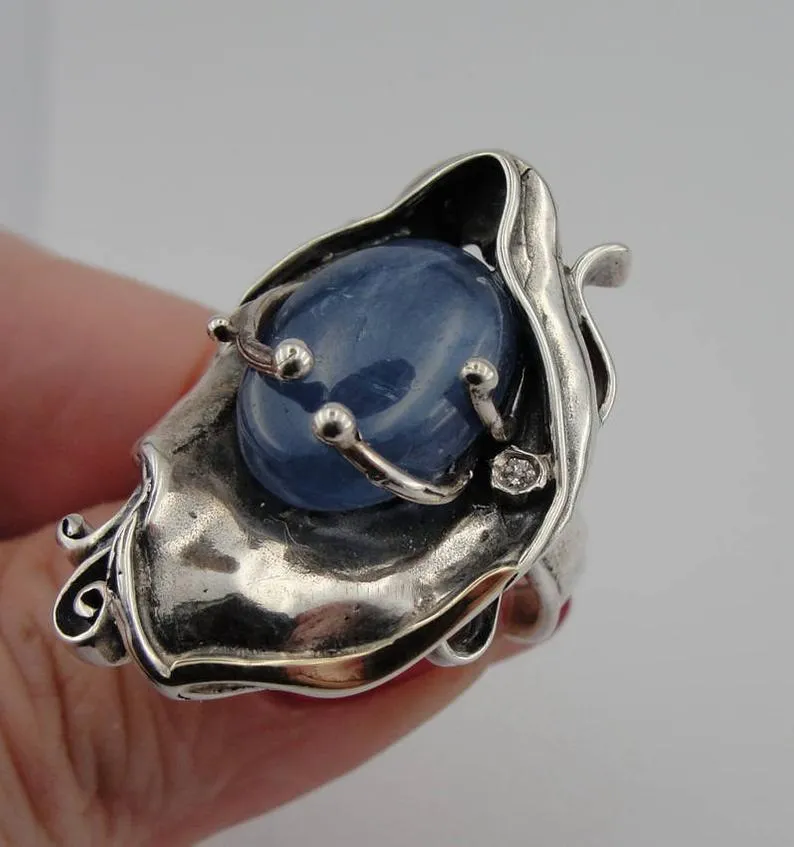Hadar Designers 9k Yellow Gold 925 Silver Kyanite Pendant Artistic Handmade (MS