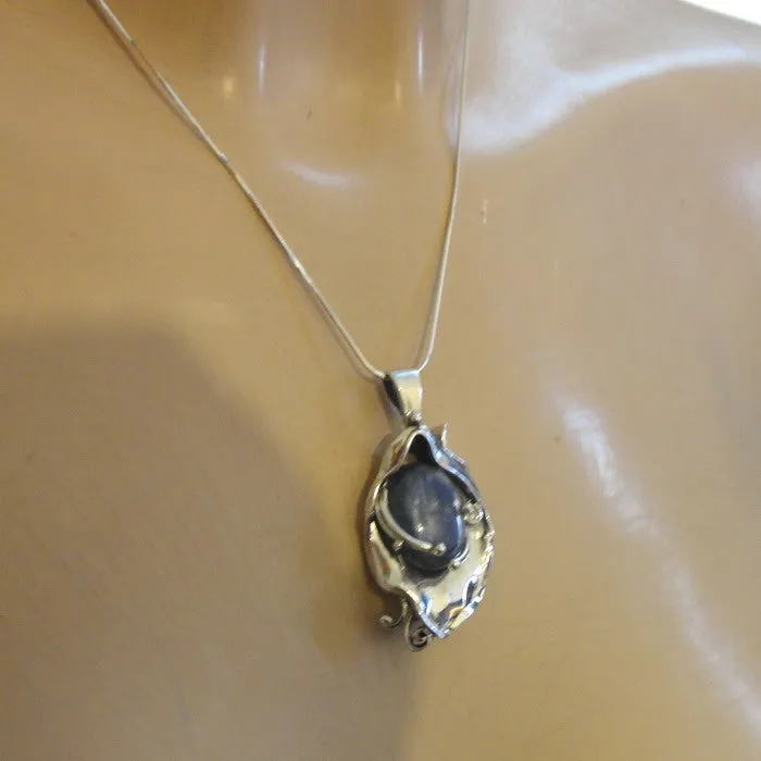 Hadar Designers 9k Yellow Gold 925 Silver Kyanite Pendant Artistic Handmade (MS